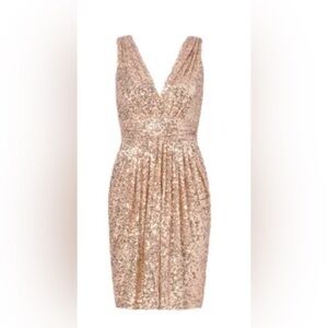 Badgley Mischka Gold Sequin Cocktail Dress Size 2 Sleeveless V-Neck Party Formal
